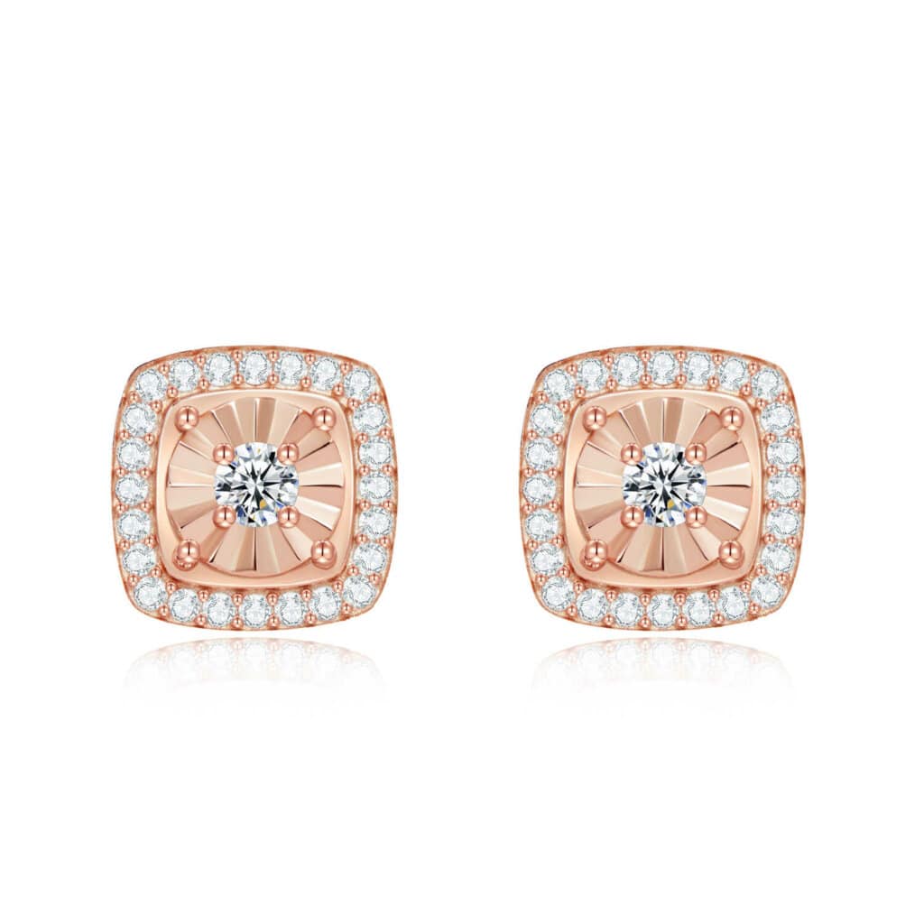 צמד עגילי השמש 0.98 קראט אבני מואסנייט, עגילים מכסף 925 מצופה זהב רוז 14 קראט ice diamonds