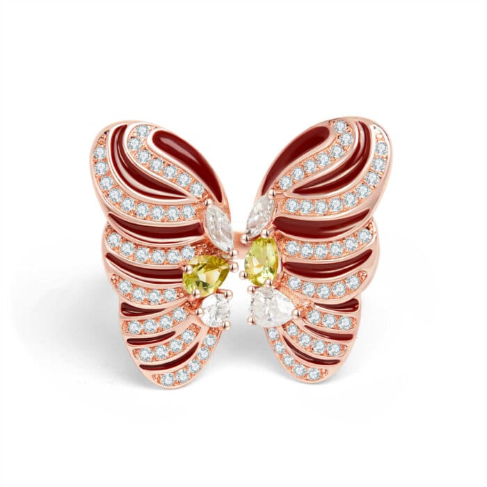 טבעת פרפר האהבה 5.18 קראט אבני מואסנייט הטבעת מכסף 925 מצופה זהב רוז 14 קראט ice diamonds