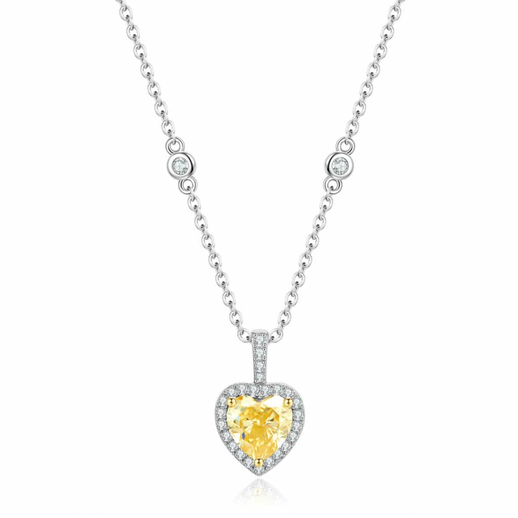תליון הלב הצהוב 1.12 קראט אבני מואסנייט, התליון מכסף 925 מצופה זהב לבן 14 קראט אבן צהובה מרכזית ice diamonds