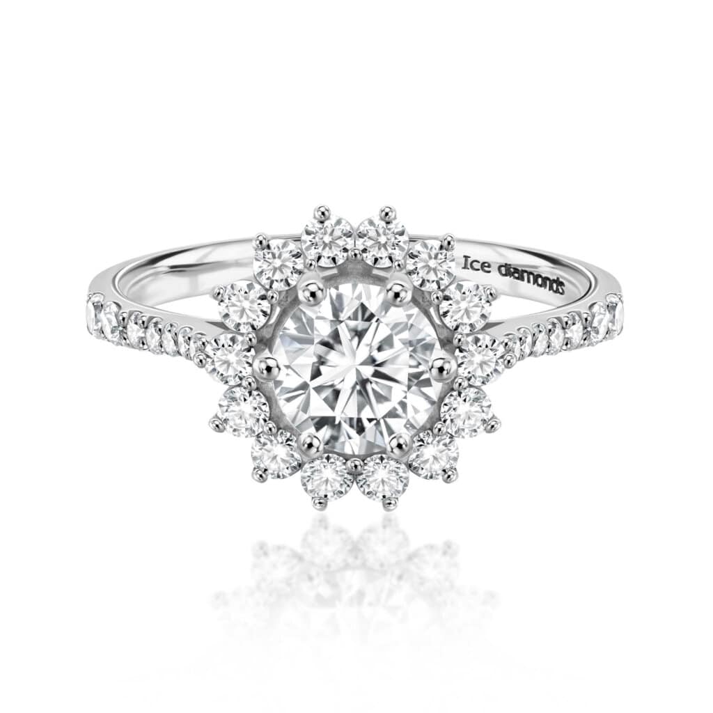 טבעת פרח אסתר 2.2 קראט אבני מואנייס ice diamonds