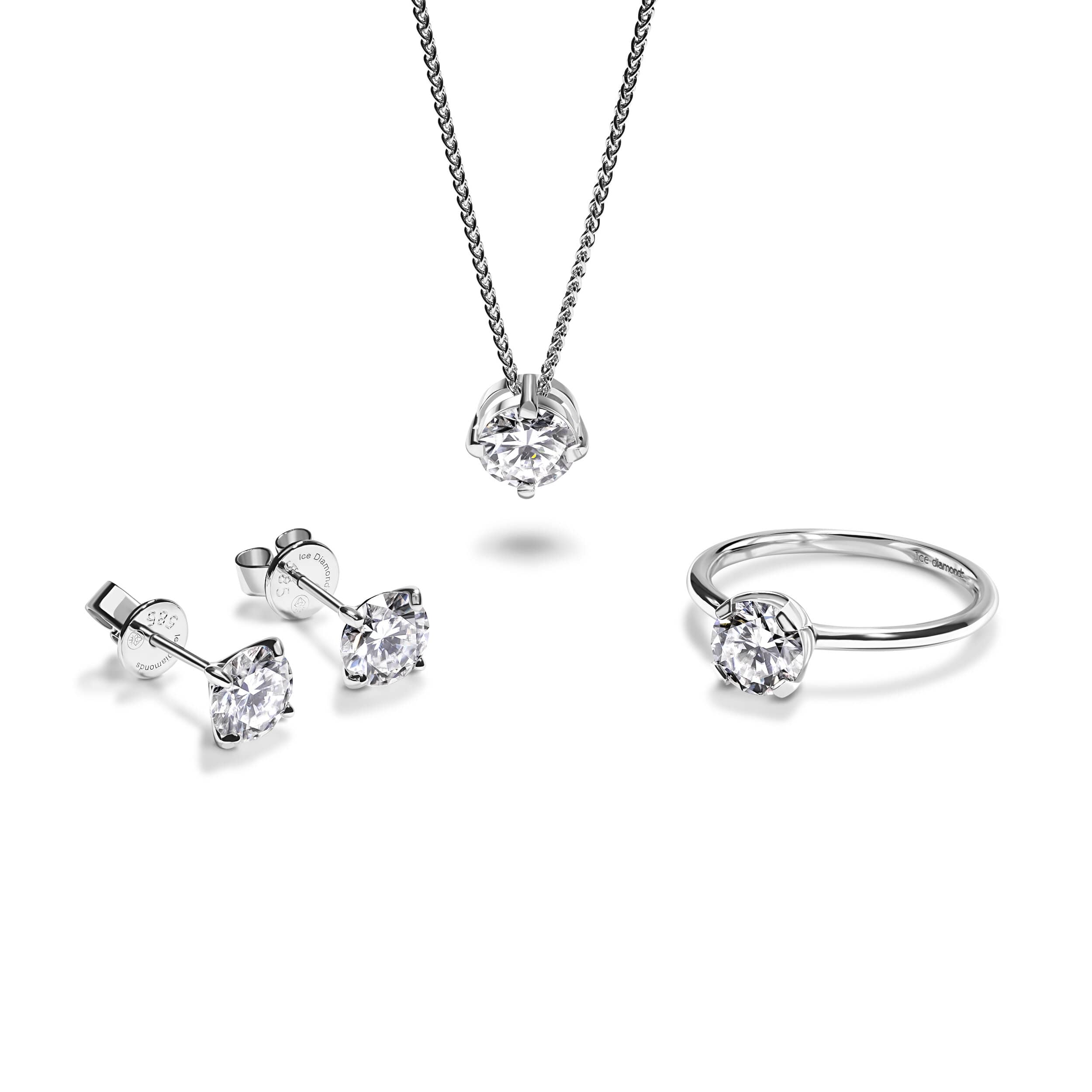 סט סוליטר עגול 4 קראט עשוי זהב 14 קראט ice diamonds