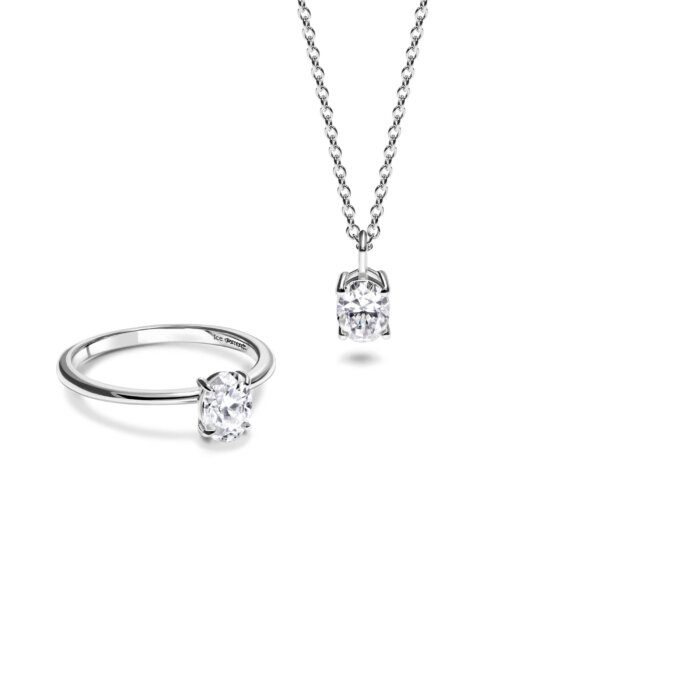 סט אובל סוליטר משובץ אבני מואסנייט הסט מכסף 925 מצופה זהב לבן 14 קראט ice diamonds