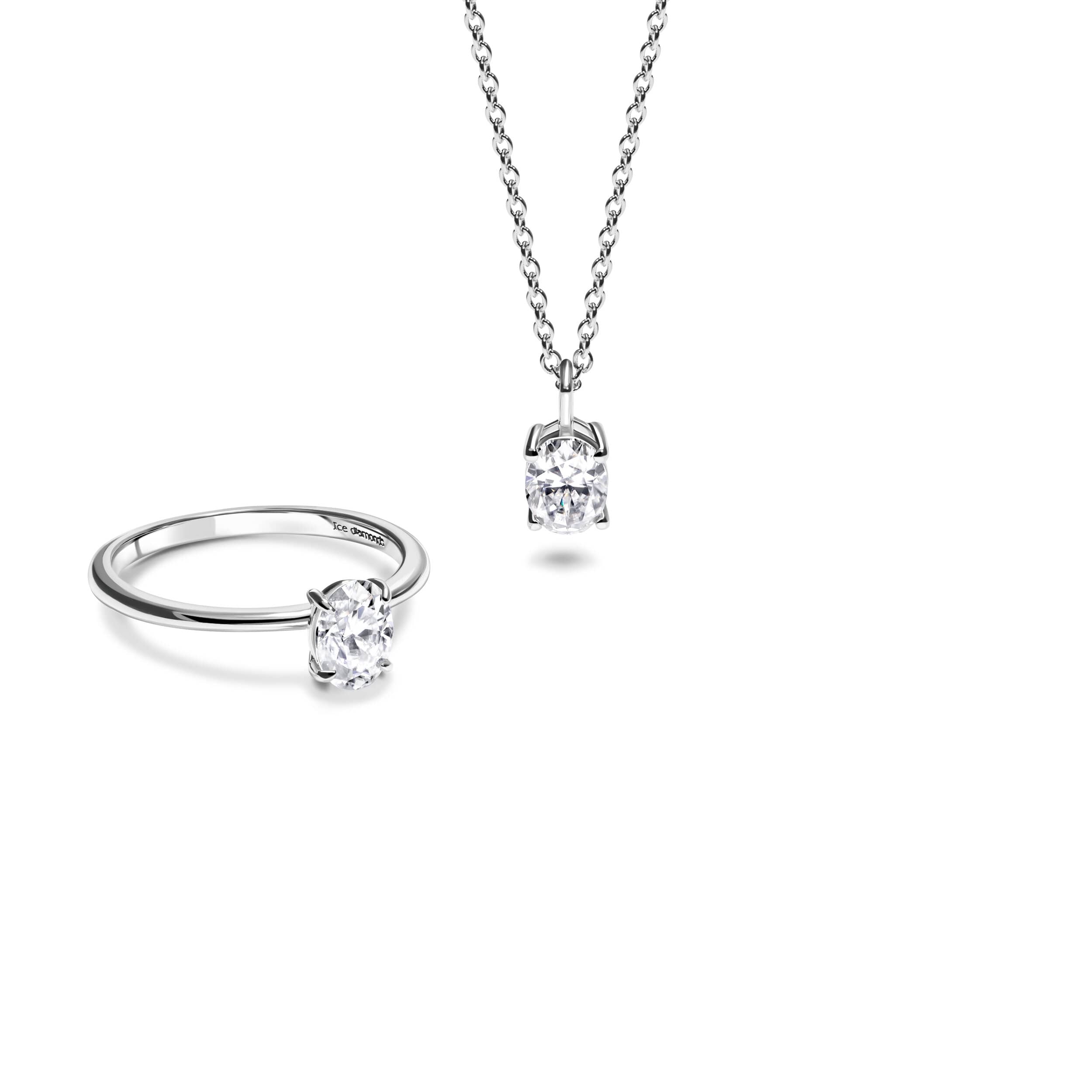 סט אובל סוליטר משובץ אבני מואסנייט הסט מכסף 925 מצופה זהב לבן 14 קראט ice diamonds