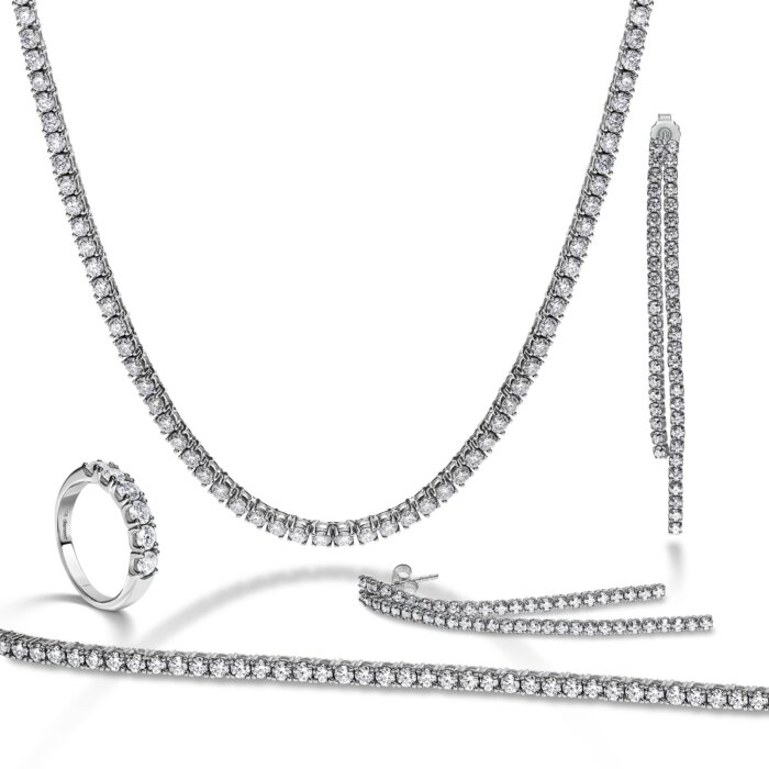 סט טניס 23.15 קראט אבני מואסנייט, הסט מכסף 925 מצופה זהב לבן 14 קראט ice diamonds