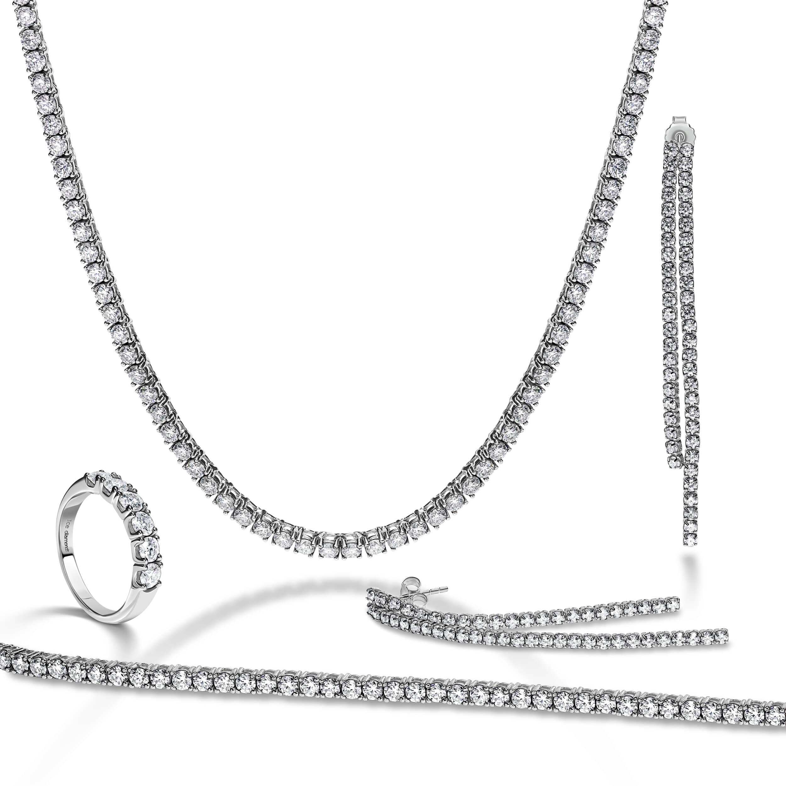 סט טניס 23.15 קראט אבני מואסנייט, הסט מכסף 925 מצופה זהב לבן 14 קראט ice diamonds